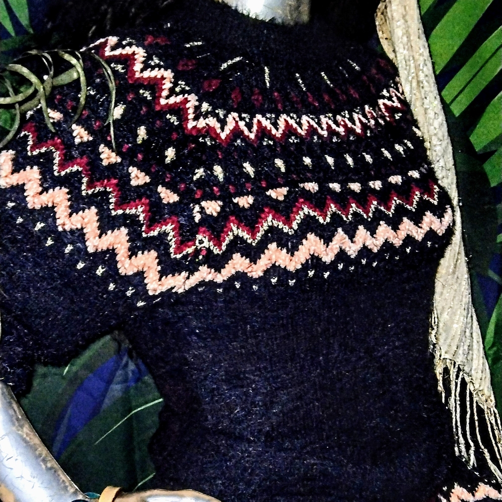 Women's Black and Pink Patterned Sweater